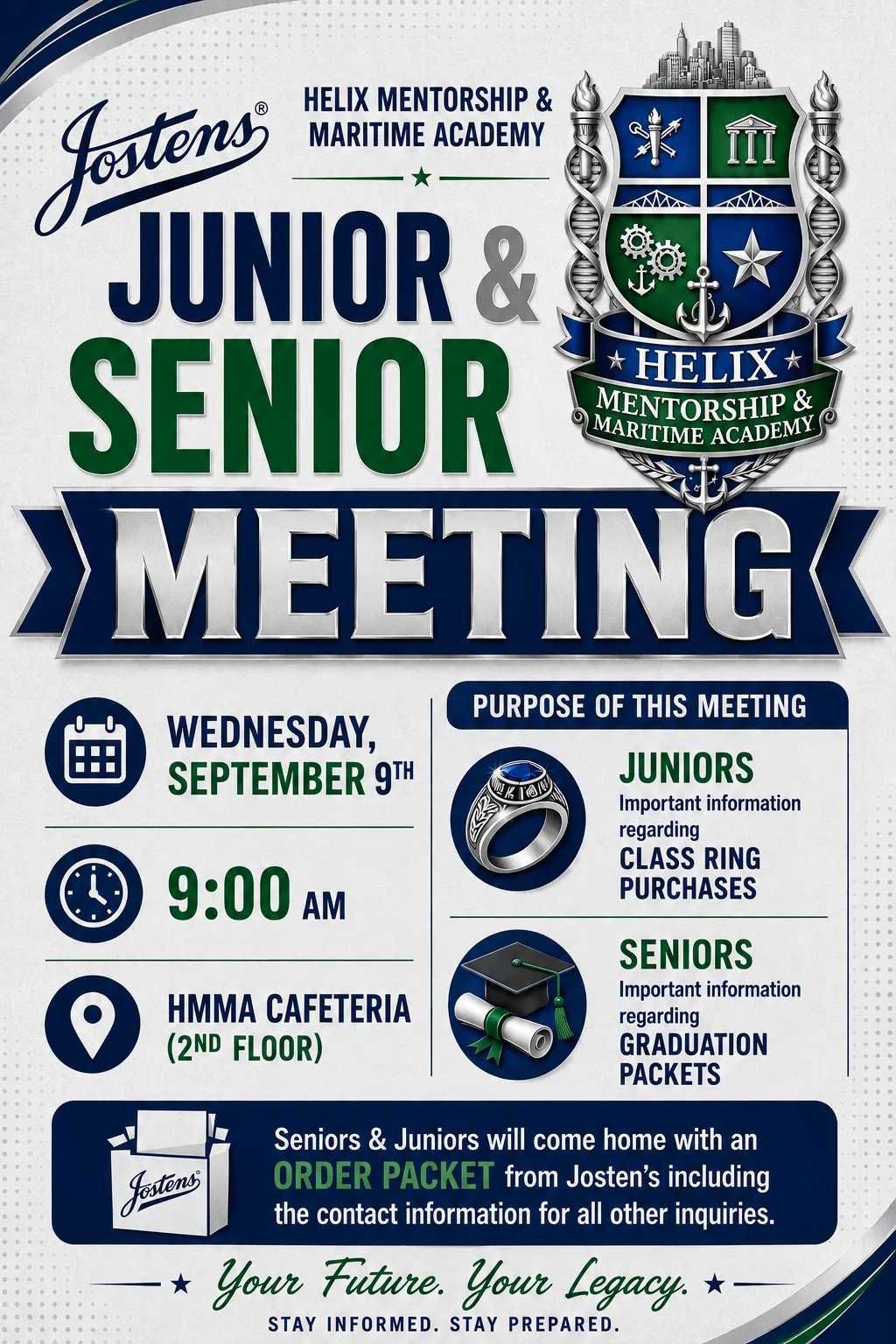 Flyer for HMMA Jostens Junior & Senior Class Meeting